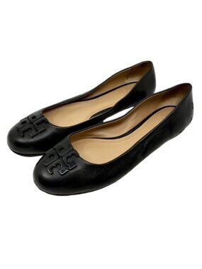 TORY BURCH~Lowell II~BLACK LEATHER BALLET FLATS SHOES Size 8
